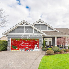 Aperturee - Aperturee Vibrant Red Merry Christmas Garage Door Banner with Snowman Sleigh and Festive Ornaments Holiday Decor