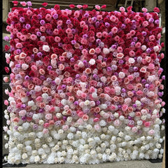 Aperturee - Aperturee Vibrant Red Pink and White Gradient Artificial Flower Wall Elegant Rose Photo Booth Backdrop for Weddings and Parties