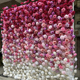 Aperturee - Aperturee Vibrant Red Pink and White Gradient Artificial Flower Wall Elegant Rose Photo Booth Backdrop for Weddings and Parties