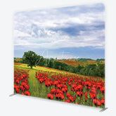 Aperturee - Aperturee Vibrant Red Poppy Field with a Lone Tree Square Double-Sided Backdrop Scenic Nature Landscape Photography
