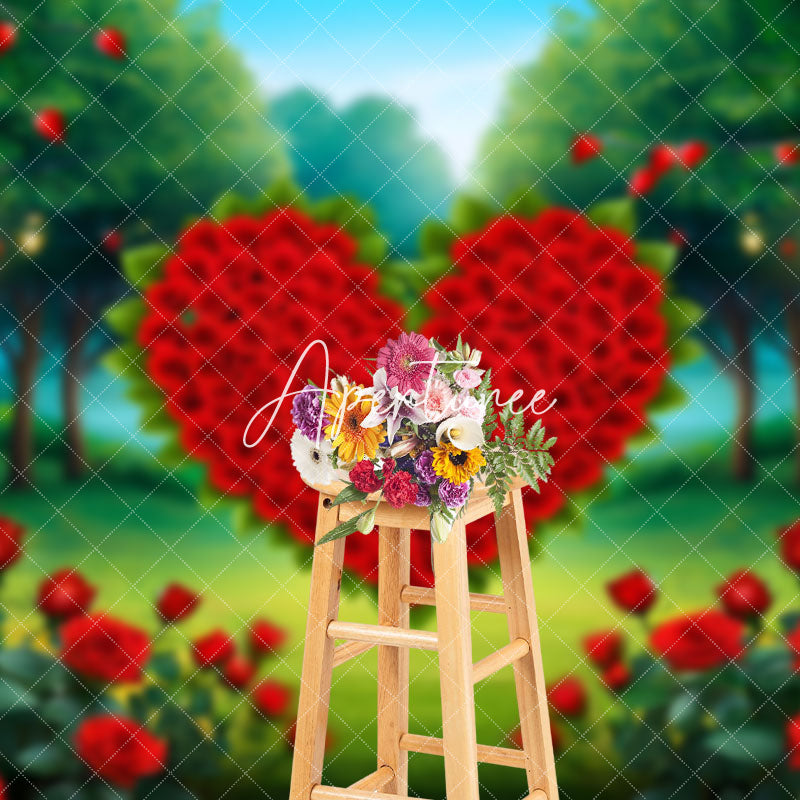 Aperturee - Aperturee Vibrant Red Rose Heart Festival Warm Tone Backdrop