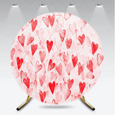 Aperturee - Aperturee Vibrant Red Watercolor Hearts Pattern Round Backdrop Romantic Love Theme for Valentine’s Day Celebration