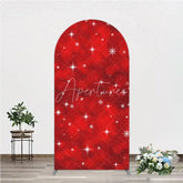 Aperturee - Aperturee Vibrant Red Winter Wonderland Round Top Arch Backdrop with Sparkling Snowflakes and Stars Holiday Decor