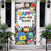 Aperturee - Aperturee Vibrant School Supplies and Happy You Are Here Message Door Cover Classroom Welcome Back to School Decor