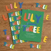 Aperturee - Aperturee Vibrant Set of 20 Letters Custom 3rd Birthday Invitation Playful Three Theme Party Decor for Kids Celebration