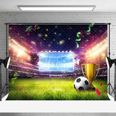 Aperturee - Aperturee Vibrant Soccer Stadium Backdrop Championship Trophy Sports Theme Party Celebration Photography