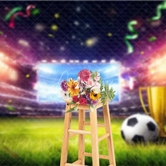 Aperturee - Aperturee Vibrant Soccer Stadium Backdrop Championship Trophy Sports Theme Party Celebration Photography