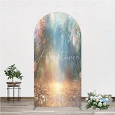 Aperturee - Aperturee Vibrant Sparkling Light Bursts Celebration Round Top Arch Backdrop Golden Glitter Night Sky Party Decor