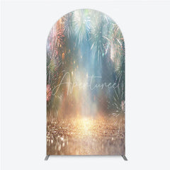 Aperturee - Aperturee Vibrant Sparkling Light Bursts Celebration Round Top Arch Backdrop Golden Glitter Night Sky Party Decor