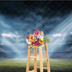 Aperturee - Aperturee Vibrant Sports Stadium Backdrop Football Field Photography Background Bright Spotlights Game Day Decor