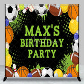 Aperturee - Aperturee Vibrant Sports Theme Custom Birthday Party Backdrop with Assorted Balls and Green Accents