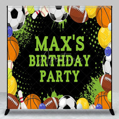 Aperturee - Aperturee Vibrant Sports Theme Custom Birthday Party Backdrop with Assorted Balls and Green Accents
