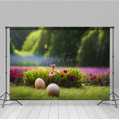 Aperturee - Aperturee Vibrant Spring Grass Wildflower Egg Easter Backdrop