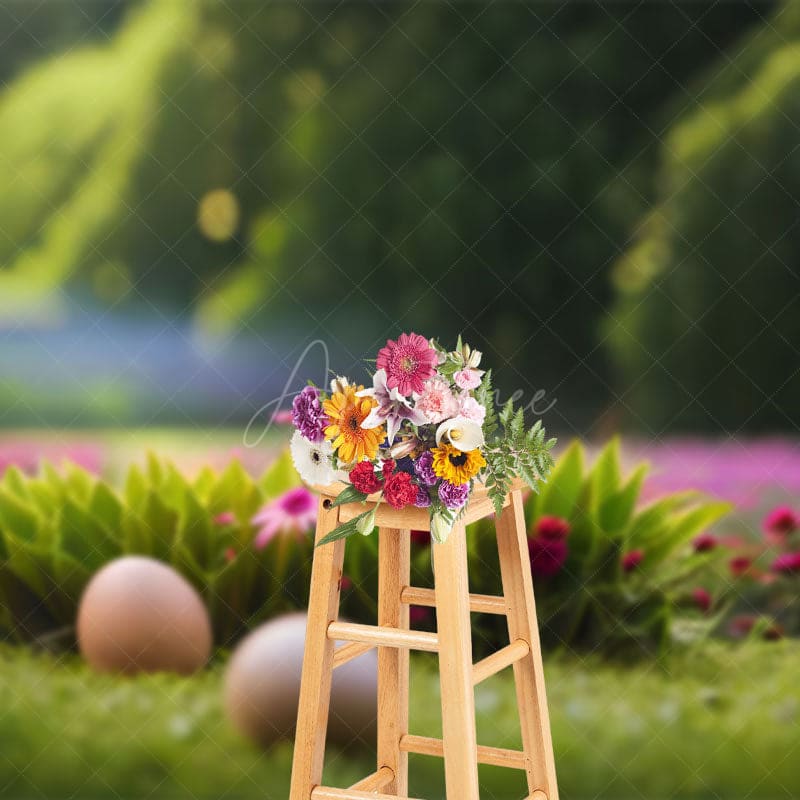 Aperturee - Aperturee Vibrant Spring Grass Wildflower Egg Easter Backdrop