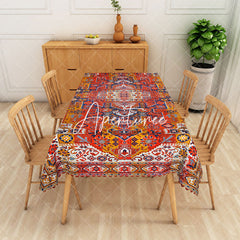 Aperturee - Aperturee Vibrant Striped Geometric Flower Rectangle Tablecloth