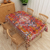 Aperturee - Aperturee Vibrant Striped Geometric Flower Rectangle Tablecloth