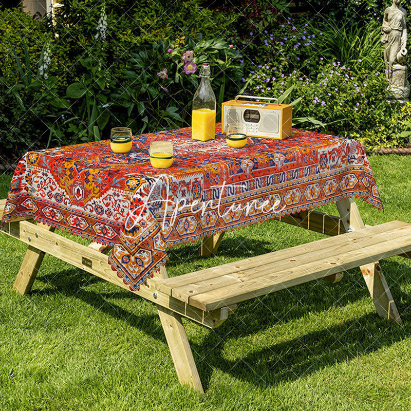 Aperturee - Aperturee Vibrant Striped Geometric Flower Rectangle Tablecloth