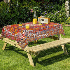Aperturee - Aperturee Vibrant Striped Geometric Flower Rectangle Tablecloth