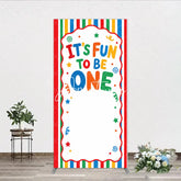 Aperturee - Aperturee Vibrant Striped It’s Fun To Be One Rectangle Arch Backdrop First Birthday Party Decor