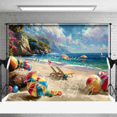 Aperturee - Aperturee Vibrant Summer Beach Ocean Backdrop Colorful Beach Balls Tropical Landscape Vacation Photography