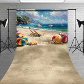 Aperturee - Aperturee Vibrant Summer Beach Scene Backdrop Colorful Beach Balls Ocean Vacation Photography Background for Parties