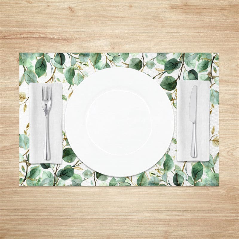Aperturee - Aperturee Vibrant Summer Green Leaves Dining Set of 4 Placemats
