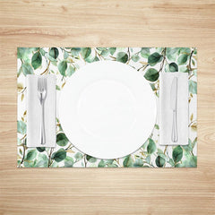 Aperturee - Aperturee Vibrant Summer Green Leaves Dining Set of 4 Placemats