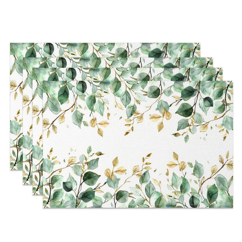 Aperturee - Aperturee Vibrant Summer Green Leaves Dining Set of 4 Placemats