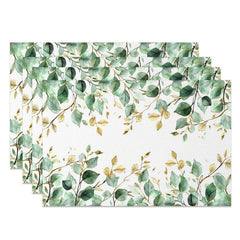Aperturee - Aperturee Vibrant Summer Green Leaves Dining Set of 4 Placemats