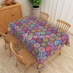 Aperturee - Aperturee Vibrant Tradition Flower Hexagon Rectangle Tablecloth