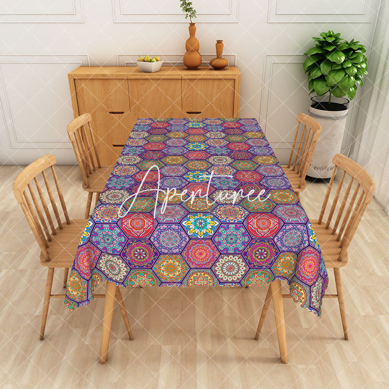 Aperturee - Aperturee Vibrant Tradition Flower Hexagon Rectangle Tablecloth