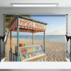 Aperturee - Aperturee Vibrant Tropical Beach Popsicle Stand Photography Backdrop Summer Paradise Ocean Palm Trees Decor