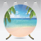 Aperturee - Aperturee Vibrant Tropical Beach Round Backdrop with Turquoise Ocean and Pink Sand Summer Vacation Party Decor