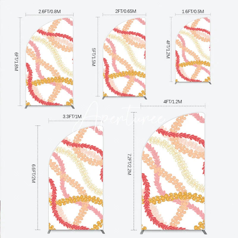Aperturee - Aperturee Vibrant Tropical Floral Lei Pattern Half Moon Arch Backdrop Hawaiian Luau Party Decor