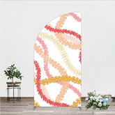Aperturee - Aperturee Vibrant Tropical Floral Lei Pattern Half Moon Arch Backdrop Hawaiian Luau Party Decor