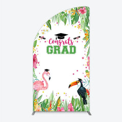 Aperturee - Aperturee Vibrant Tropical Graduation Half Moon Arch Backdrop with Flamingo Toucan and Congrats GRAD Text for Festive Party