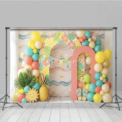 Aperturee - Aperturee Vibrant Tropical Hawaiian Photography Backdrop with Hibiscus Flowers and Palm Leaves Balloons for Summer Party Decor