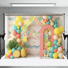 Aperturee - Aperturee Vibrant Tropical Hawaiian Photography Backdrop with Hibiscus Flowers and Palm Leaves Balloons for Summer Party Decor