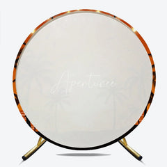 Aperturee - Aperturee Vibrant Tropical Sunset Round Backdrop Summer Beach Party Decor with Palm Trees and String Lights