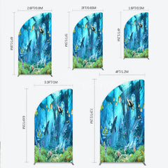 Aperturee - Aperturee Vibrant Underwater Ocean Half Moon Arch Backdrop with Dolphins Sea Turtle and Colorful Fish for Birthday Party