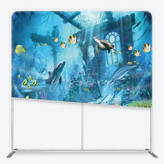 Aperturee - Aperturee Vibrant Underwater World Square Double-Sided Backdrop with Dolphins and Sea Turtle Ocean Theme Party Decor
