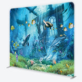 Aperturee - Aperturee Vibrant Underwater World Square Double-Sided Backdrop with Dolphins and Sea Turtle Ocean Theme Party Decor