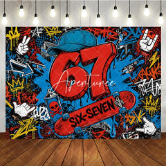 Aperturee - Aperturee Vibrant Urban Graffiti 7th Birthday Backdrop with Skateboard Spray Paint Party Decor