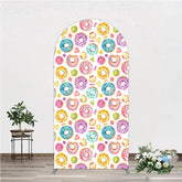 Aperturee - Aperturee Vibrant Watercolor Donut and Candy Sprinkles Round Top Arch Backdrop Sweet Birthday Party Decoration