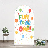 Aperturee - Aperturee Vibrant Watercolor Fun to Be One First Birthday Round Top Arch Backdrop Colorful Balloons and Confetti Party Decor