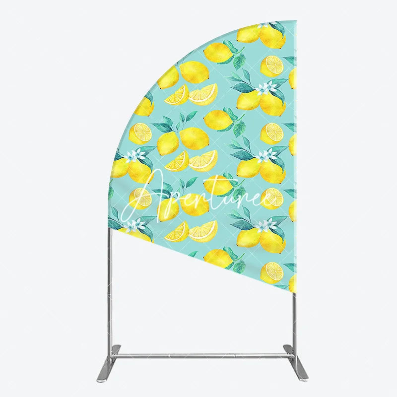 Aperturee - Aperturee Vibrant Watercolor Lemon and Blossom Pattern Half Moon Arch Backdrop Fresh Summer Citrus Party Decor