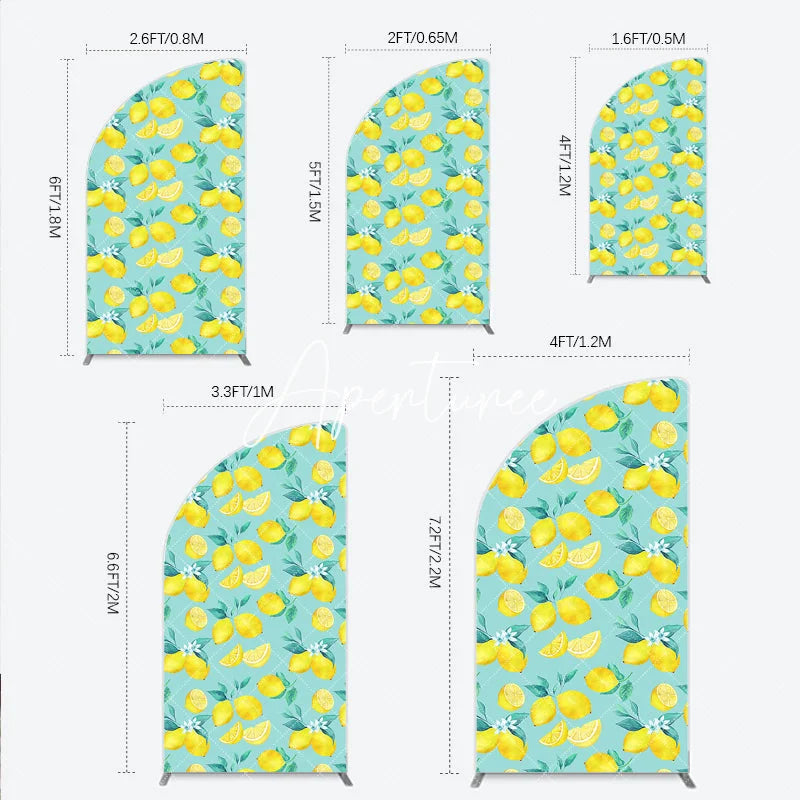 Aperturee - Aperturee Vibrant Watercolor Lemon and Blossom Pattern Half Moon Arch Backdrop Fresh Summer Citrus Party Decor