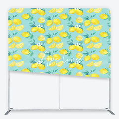Aperturee - Aperturee Vibrant Watercolor Lemon and Green Leaves with Blossoms Square Double-Sided Backdrop Fresh Citrus Summer Party Decor