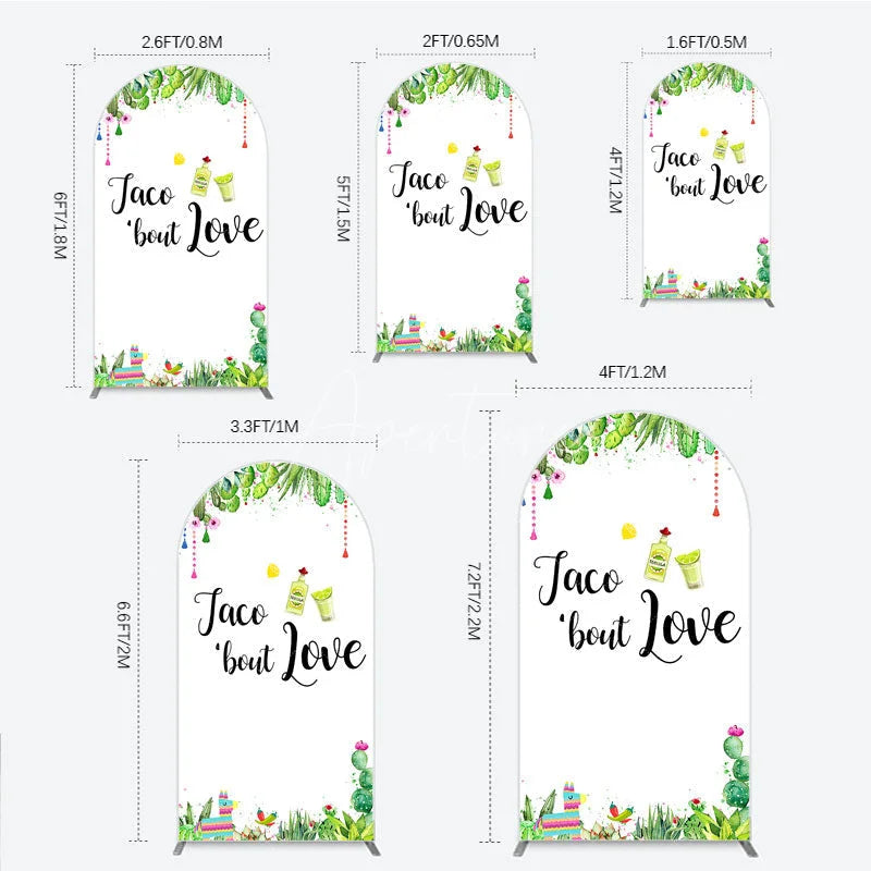 Aperturee - Aperturee Vibrant Watercolor Succulent Cactus Round Top Arch Backdrop Taco bout Love Mexican Fiesta Party Decor