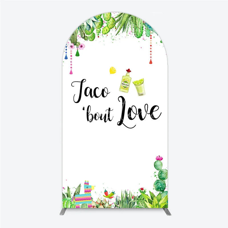 Aperturee - Aperturee Vibrant Watercolor Succulent Cactus Round Top Arch Backdrop Taco bout Love Mexican Fiesta Party Decor